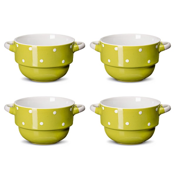 ECODECO Soup Bowls with Handles - Ceramic - Polka Dot