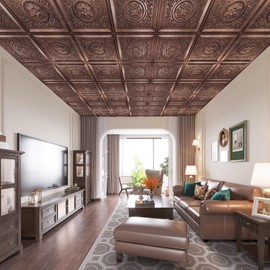 WOWSTAR 12-Pack 24"x24" 3D Drop Ceiling Tiles, Waterproof Glue up Ceiling Panels, Antique Copper