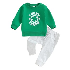 St Patrick’s Day Newborn Baby Boys Girls Shamrock Clover Sweatshirt and Pants 2Pcs Sweatsuit Outfits Clothes Set (Lucky Charm, 18-24 Months)