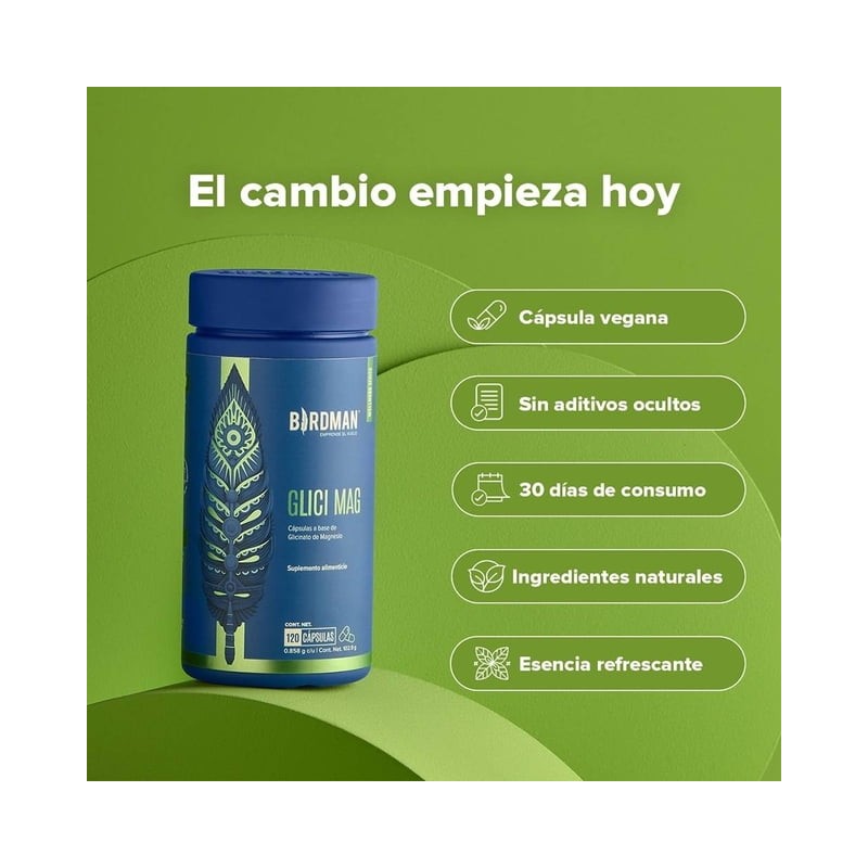 Suplemento Alimenticio Birdman Glicinato de Magnesio 120 Cap