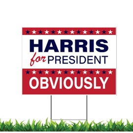 Kamala Harris For President Obviously 2024 Sign (E) 12x18" Horizontal Yard Sign (Outdoor, Weatherproof Corrugated Plastic) Metal Stake Included, by M&R