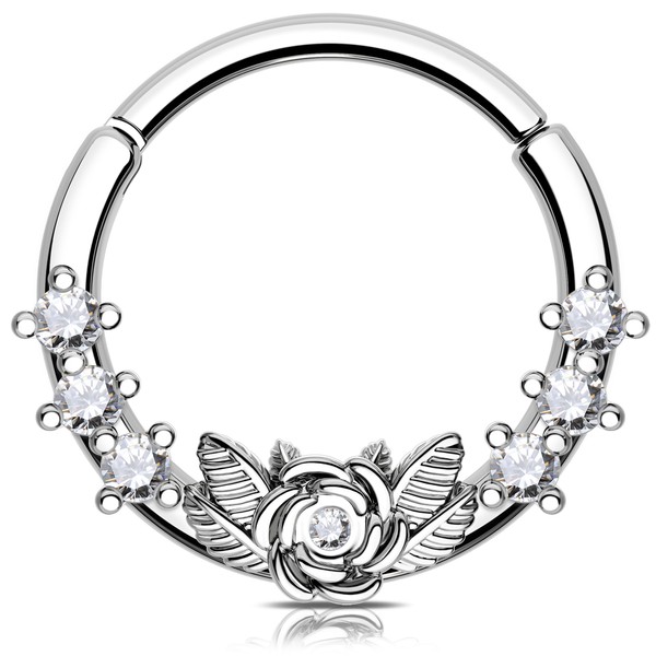 Melighting 16G Flower Septum Ring Rose Septum Jewelry Clear CZ