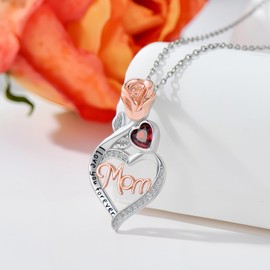 Suiknsn Mother's Day Necklace Gifts for Mom from Son Daughter 925 Sterling Silver Rose Heart I Love You Mom Necklace for Women Jewelry Birthday Mothers Day Gift