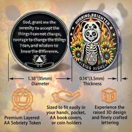 Leafence Sobriety Coin Panda Skeleton Design Sobriety Coin Recovery Addiction NA AA Chips and Medallions Challenge Coin Narcotics Alcoholics Anonymous Gifts (Panda Skeleton - Grey, 3 Years)