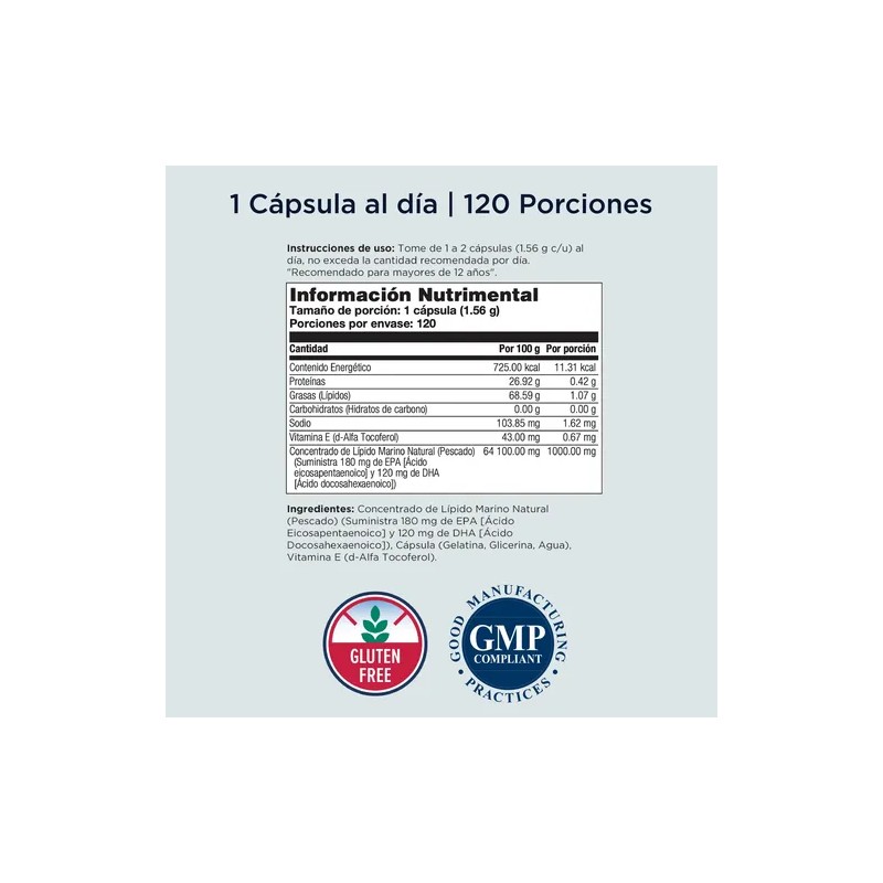 Kal Omega 3 Aceite De Pescado Vitamina E 120 Caps.