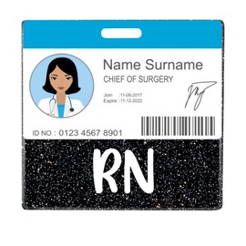 Plifal RN Badge Buddy Card Nurse Nursing Accessories Glitter Black Horizontal Badge Identification Tags