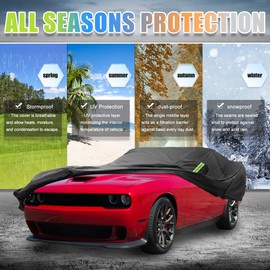 X AUTOHAUX Waterproof Car Cover for Dodge Challenger SXT, GT, Hellcat, Scat Pack, SE, R/T, SRT8, T/A 2008-2023 Windproof Rain Sun Protection Outdoor Covers with Zipper Black