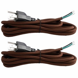 8 Feet 3 Prong Rayon Cloth Covered Replacement Lamp Cord with End Plug for Antique Lamp Repair DIY Project, SVT18 Electric Wire Power Supply Cord Cable,18 AWG (Brown, 2 Pack)