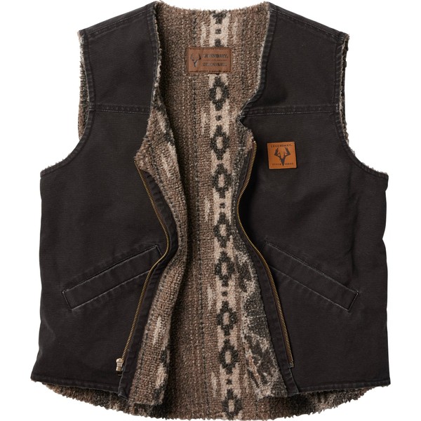 Legendary Whitetails Men's Standard Stockyards Cooper Berber Lined Zip Front Canvas Vest, Black, Large