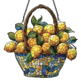 Sprig Lemons Basket Ornament Acrylic Window Hanging, Gift for Plant Lovers, Home Wall Room Hanging Decor, Christmas Decorations