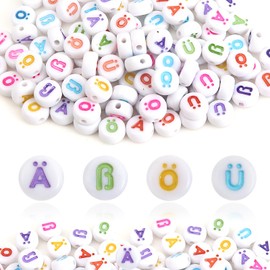 Toaob Pack of 100 4 x 7 mm Letter Beads, Vowels, Colourful Letter Beads, Round Acrylic Spacer Beads for Jewellery Making
