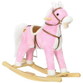 Qaba Rocking Horse with Sound, Ride on Horse with Saddle, Toddler Rocker, Gift for 3-8 Year Old, Pink