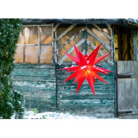 Dekowelt Steinfigurenwelt Giessen 3D Christmas Star Diameter 55 cm 18 Prongs Light Star Outdoor Star Folding Star Advent Star Weatherproof for Outdoor and Indoor Use 4 m Cable, 55m, red