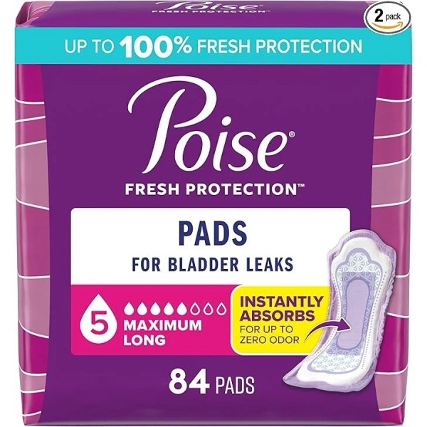 Unbranded Poise Incontinence Pads, Maximum Absorbency, Regular & Long, 84