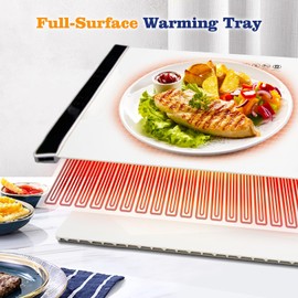 Food Warming Mat - Fast Heating Silicone Electric Warming Tray with 3 Level Temperature, Full surface Heating, Raised Feet Protects Table, Portable Food Warmer for Parties Home Travel (White)