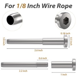 50 Pack 1/8" Silver Invisible Cable Railing Hardware Kit, T316 Stainless Steel Receiver and Crimp Stud Ends for Cable Railing, 1/8" Swage Tensioner for 2" x 2" 4" x 4" Wood/Metal Post Deck Stairs