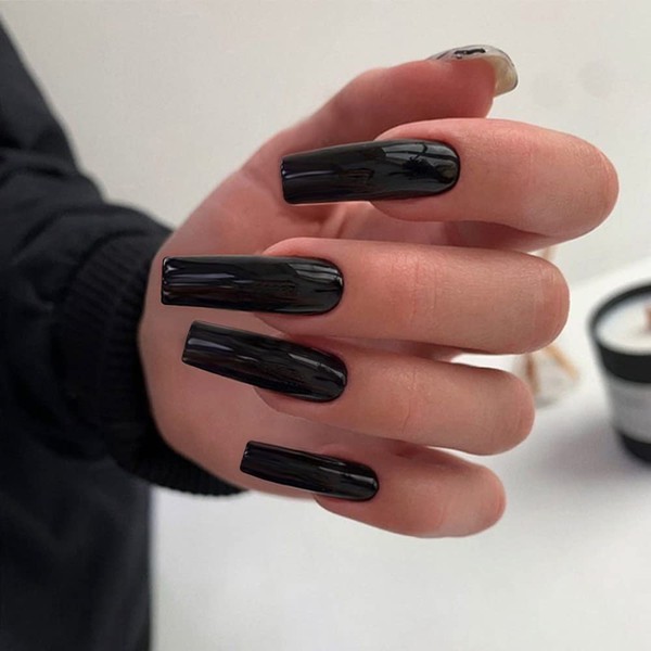Black Press On Nails Extra Long Coffin, KXAMELIE Fake Nails