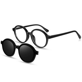 Blue Light Glasses for Kids with Clip On Sunglasses Polarised, Round shape Gaming Computer Glasses Outdoor Glasses for Boys Girls