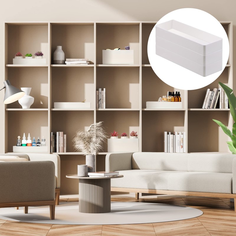 6 Pcs Plastic Desk Drawer Organizer Tray White Desk Organizer
