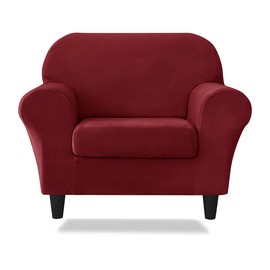 SONNACH Velvet Stretch 2 Pieces Stretch Armchair Covers, 1 Seater Chair Slipcovers, Washable Furniture Protector (Wine red)