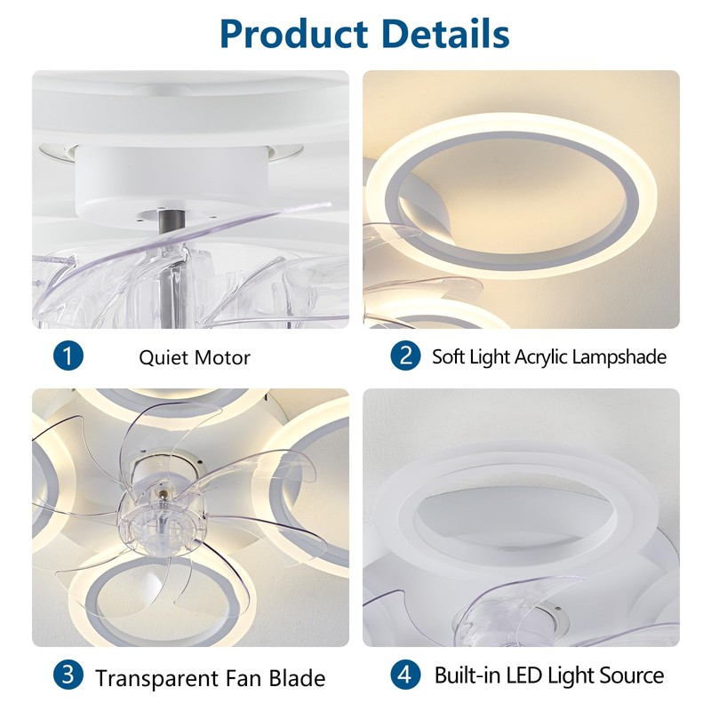 HuixuTe 26" White Geometric Circular Ceiling Fan with Lights Remote