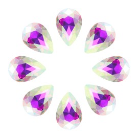 sourcing map 8Pcs 18 x 25mm Teardrop Rhinestones Glass Pointed Back Rhinestone Beads Gems for Jewelry Making Costume Crystal Embellishments Crafts,AB Colorful