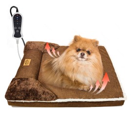 RC SLL Heated Pet Bed for Cat & Puppy, 20×20In Memory Foam Pet Bed, Nine Gears Smart Switch Dog Sofa with Timer, Washable Removable Cotton Sleeve, Soft and Comfortable