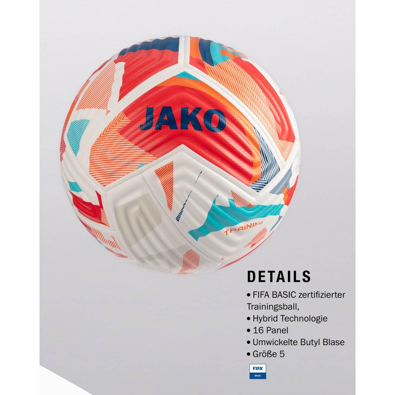 JAKO Flow Training Ball, White/Fluo Red/Navy, 5