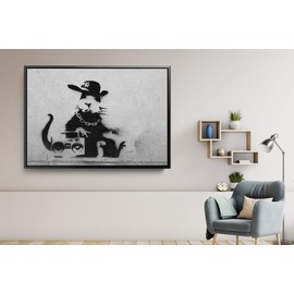 Banksy Rat Rapper - Canvas Wall Art Framed Print Gome Decor Handmade - Various Sizes (18in x 12in Modern Black Framed)