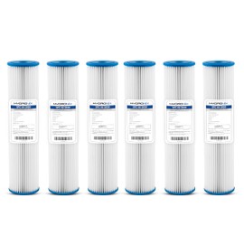 (6 Pack) SPC-45-2020 Pleated Water Filter Whole House Commercial Industrial Washable and Reusable 4.5" x 20" - 20 micron