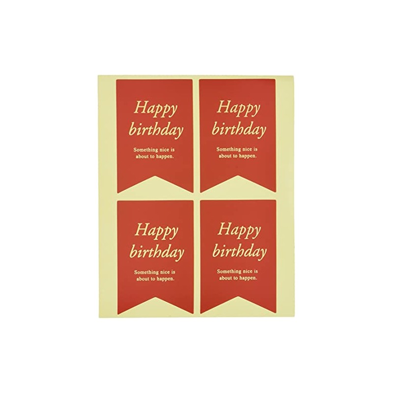 HAPPY BIRTHDAY Gift Stickers, Ribbon Shape, Red, (60 Pieces) MSY-2S