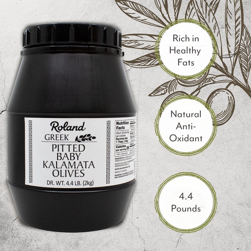 Roland Foods Pitted Baby Kalamata Olives from Greece, 4.4 Pound,
