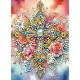 MXJSUA Special Shape Diamond Painting Kits for Adults, Special Shaped Crystal Rhinestones Diamond Art Painting for Home Wall Decoration Gift 30x40 cm, Flower Cross