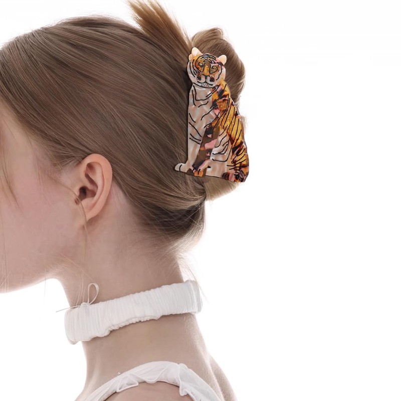 Tiger Design Hair Claw Clip,Animal Acetate Material Hair Accessory for