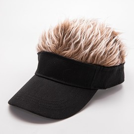 Hat with Wig, Hair Flare, Visor, Hat, Cap, Flare, Wig, Sun Visor, Sunshade, Disguise, Costume, Baseball Cap, Golf, Fishing, Camping, Outdoors (Brown)