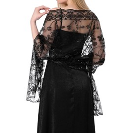 Aufgevals Women's Shawls and Wraps for Evening Dresses Black,Sequin Embroider Pashmina Formal Shawls Wraps for Women Dressy Party Wedding Fall,Floral Casual Sheer Lace Scarves 74.8" x 23.6"