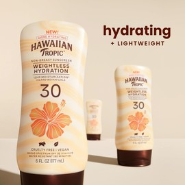 Hawaiian Tropic Weightless Hydration Lotion Sunscreen SPF 30, 6oz | Oil Free, Broad Spectrum, Oxybenzone Free, Body Sunscreen