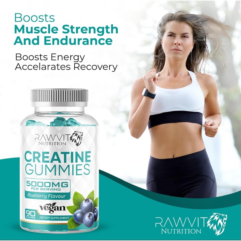 Creatine Monohydrate Gummies, Blueberry Flavour, 5000mg Strength, 90 Gummies, 30-45
