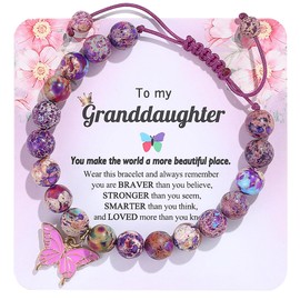 YUCSAWJK 6-18 Birthday Gift Natural Stone Beautiful Purple Butterfly Bracelet for Daughter Granddaughter Niece Teenage Girl Holiday Gift (Granddaughter)