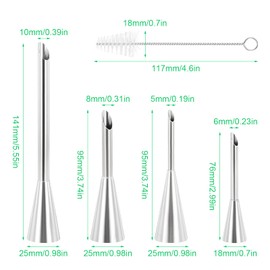 4 Piece Piping Nozzles Stainless Steel Filling Nozzle Set, Baking Doughnut Syringe for Cakes, Cupcakes and Doughnuts Decorating, Puff Filling and Jam, Cream, with Cleaning Brush (4 Pieces)