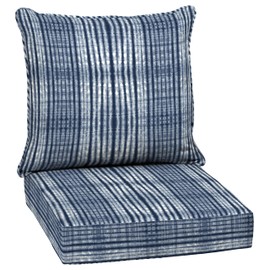 Arden Outdoor Deep Seat Cushion Set, 24 in x 24 in, Weather-Proof, Rain-Proof, Fade Resistant Patio Cushion for Chair, Sofa, and Couch Blue Shibori Stripe