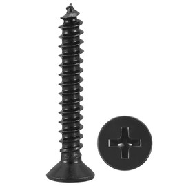 METALLIXITY Countersunk Phillips Wood Screws (ST3x20mm) 100Pcs, Carbon Steel Coarse Thread Phillips Drive Flat Head Wood Screws - for Furniture Installation Repair, Black