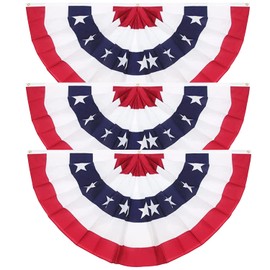 3 x 6 Ft American Pleated Fan Flag, USA Patriotic Half Fan Bunting Flag, Decoration Flags(set of 3)