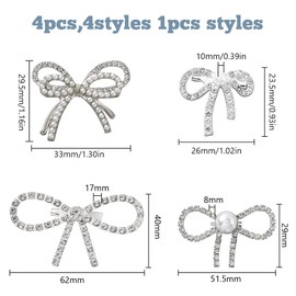 HOBBIESAY 4 Style Crystal Rhinestone Bowknot Brooch Pin Silver Rhinestone Bow Brooches Women Bowknot Brooch Pin for Woman Clothes Hats Scarves Bags