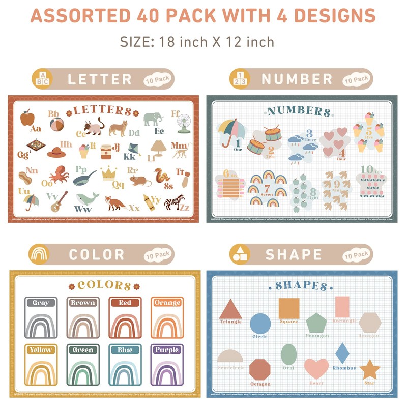 40 Pack Disposable Stick-on Placemats and 40 Pack Disposable Placemats