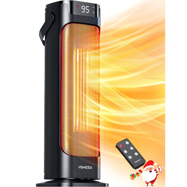 Voweek 24" Space Heater, 1500W PTC Fast Heating Ceramic Heater for Office, Large Room, Indoor Use, Bedroom, Electric Heater with Thermostat, Remote, 3 Modes, ETL Certified, 12H Timer, 90° Oscillating