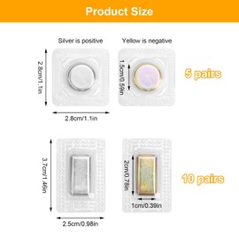 APOMOONS Pack of 30 Magnets for Sewing, Invisible Magnetic Closure Bag, Square and Round, Curtain Magnetic Buttons for Sewing Fabrics, Handbags, Clothing (Silver, 20 x 10 x 2 mm, 15 x 2 mm)