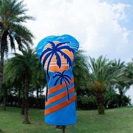 Montela Golf Club Covers Summer Coconut Tree Golf Putter Cover Driver Cover Fariway Wood Headcover Hybrid Covers Mallet Putter Headcover Blade Golf Headcover for Most Brand