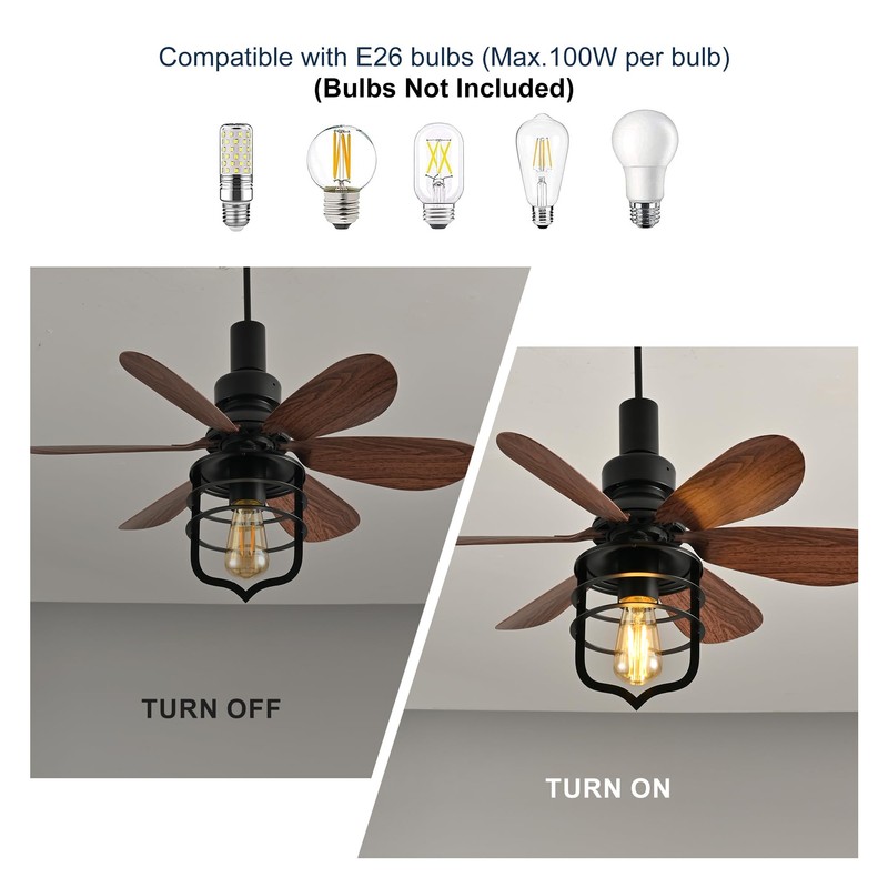 Garwarm 20IN Ceiling Fans with Lights, Socket Fan Light with