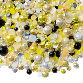 50g Mix Flatback Resin Rhinestones Half Round Pearls Mixed Size 3mm-10mm AB Color Half Pearls Resin Rhinestones for DIY Craft Nail Art Shoes Clothes Tumblers Scrapbooking (Yellow Series)
